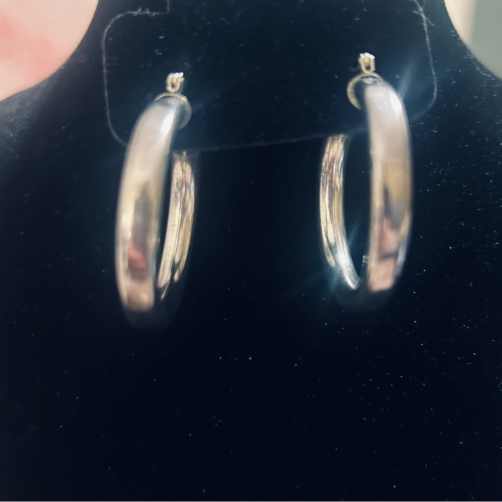 Sterling Silver Tube Hoop Earrings with Post-Back and Friction Latch. 1.25” long